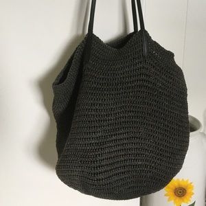 J. Crew Straw Market Straw Tote Gray / Black